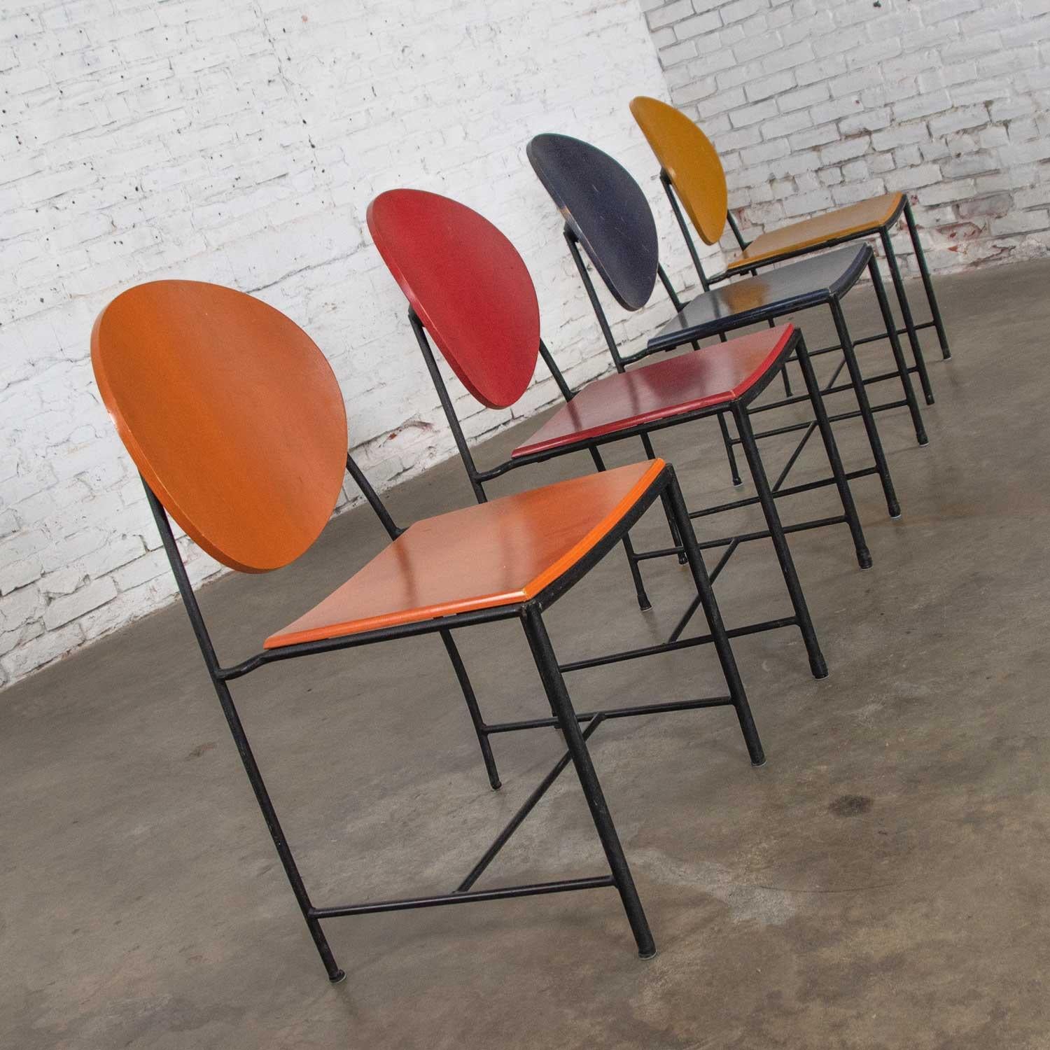 Vintage Postmodern Dakota Jackson Vik-Ter Dining Chairs Red Yellow Orange Blue In Good Condition In Topeka, KS