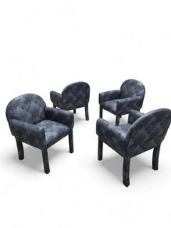 Vintage Postmodern Deco Style Arched Back Upholstered Chairs - Set of 8