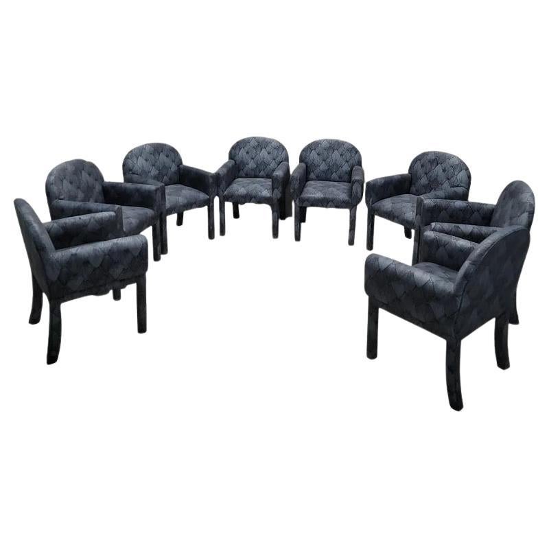 Vintage Postmodern Deco Style Arched Back Upholstered Chairs - Set of 8