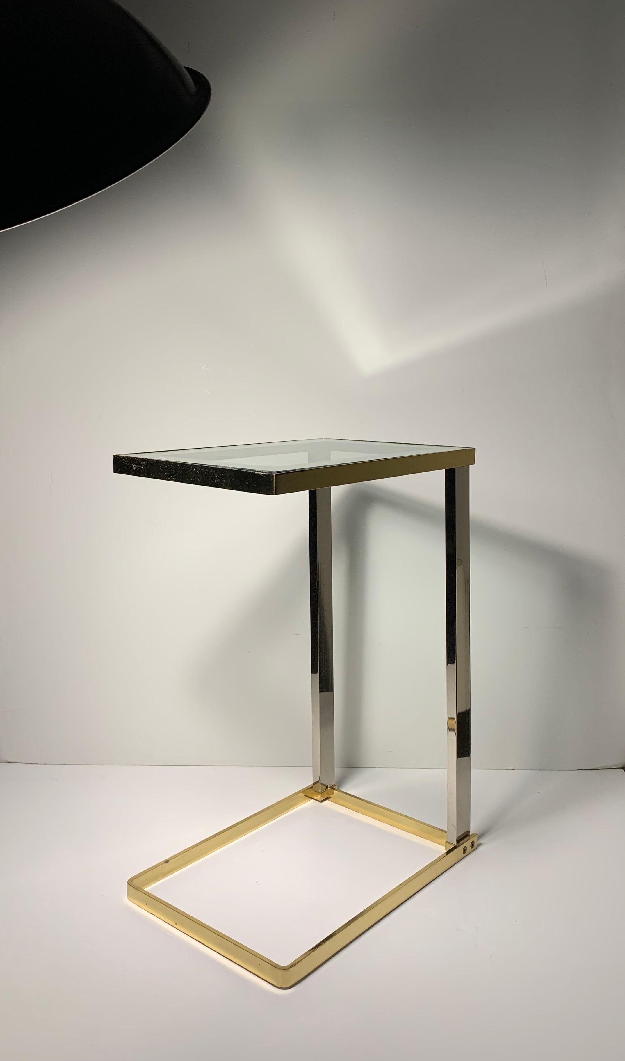 Post-Modern Vintage Postmodern DIA Cantilever Brass / Chrome Side End Table For Sale