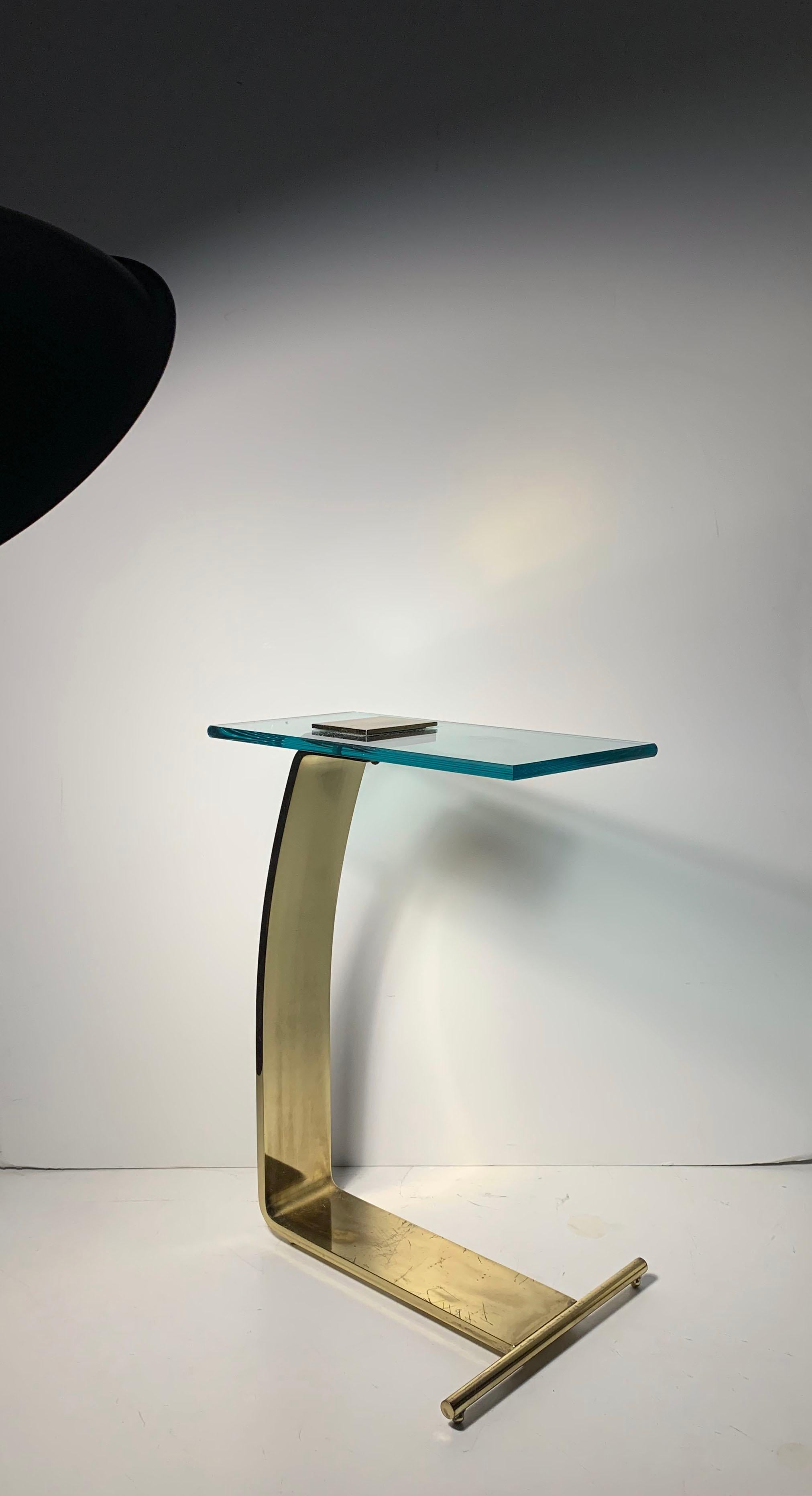 American Vintage Postmodern DIA Cantilever Brass Side End Drink Table