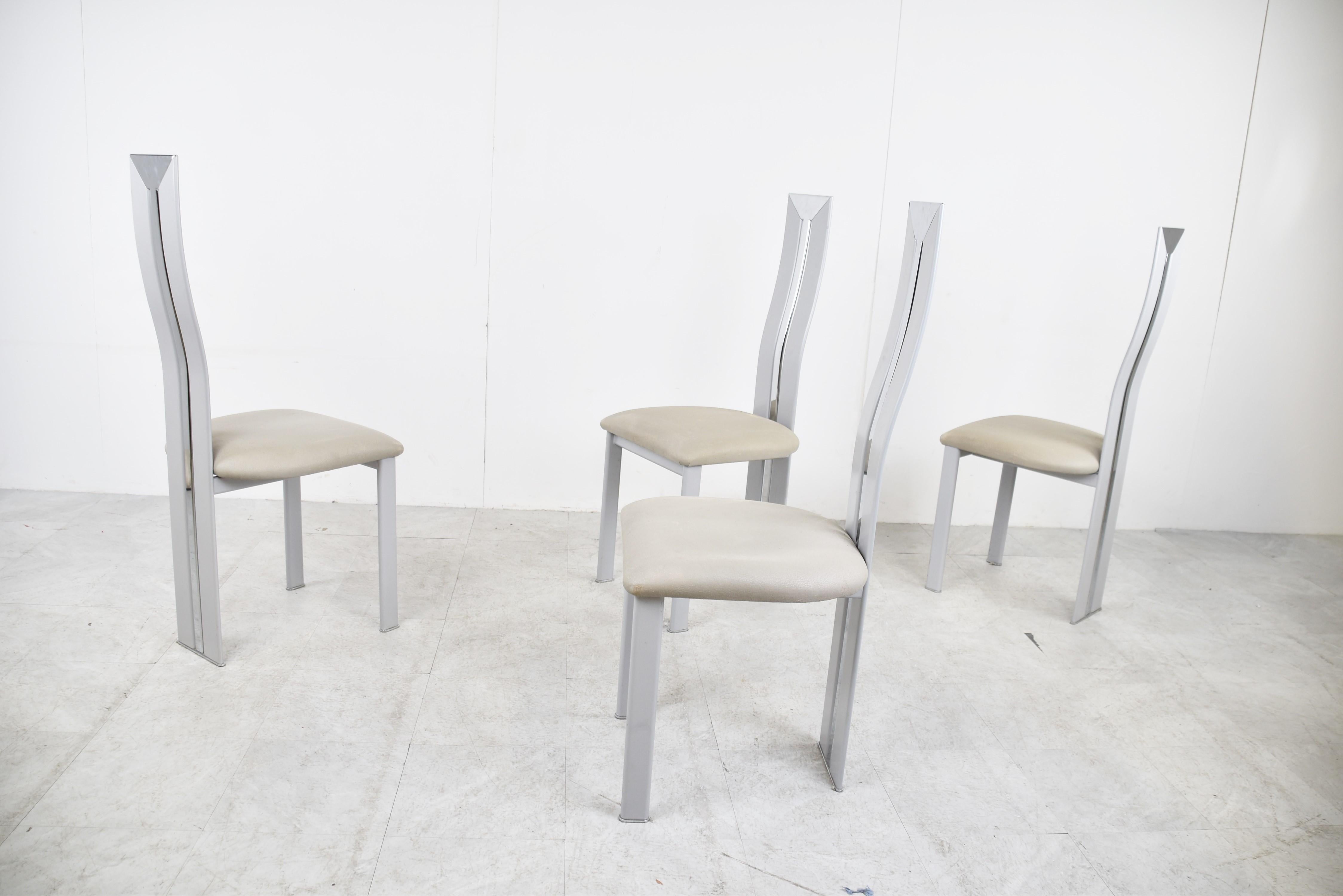 Chrome Vintage Post Modern Dining Chairs, 1980s For Sale