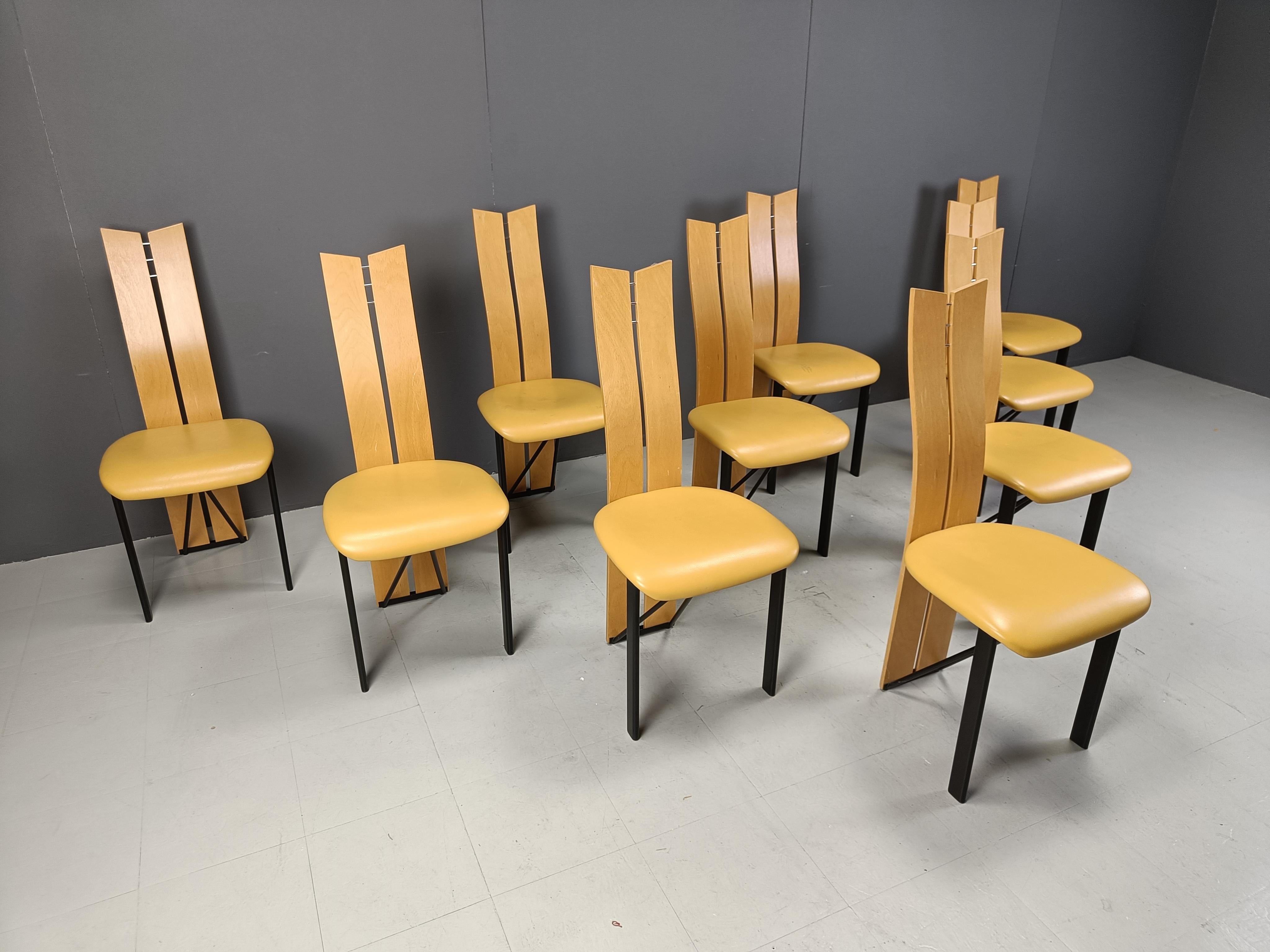 Pelle Sedie da pranzo postmoderne vintage, anni '80 - set da 10 in vendita