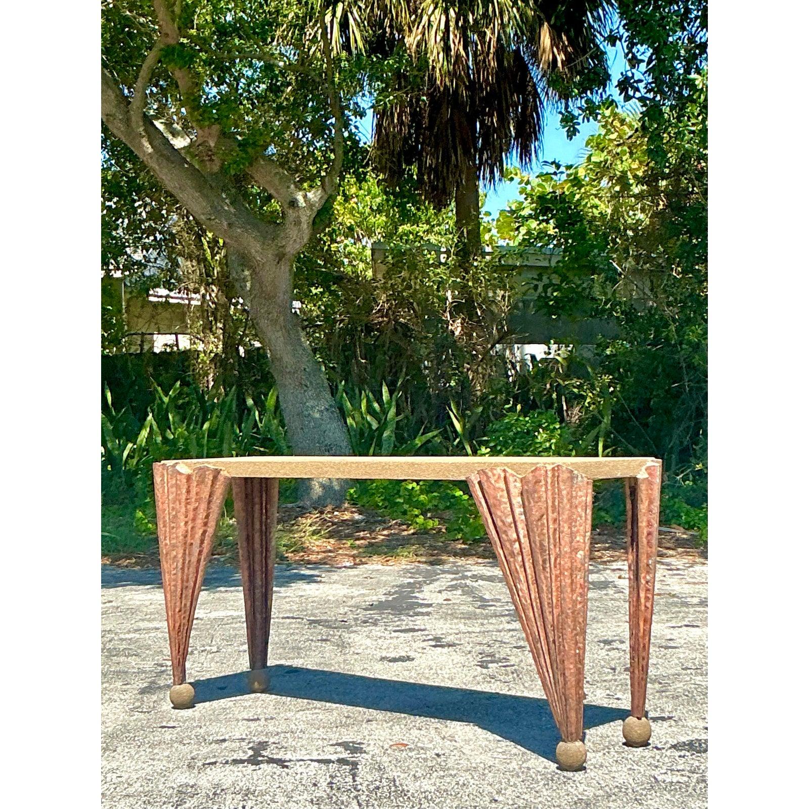 Fer Table console drapée postmoderne vintage en vente