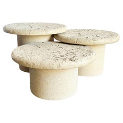 Vintage Postmodern Faux Coquina Nesting Tables - Set of 3