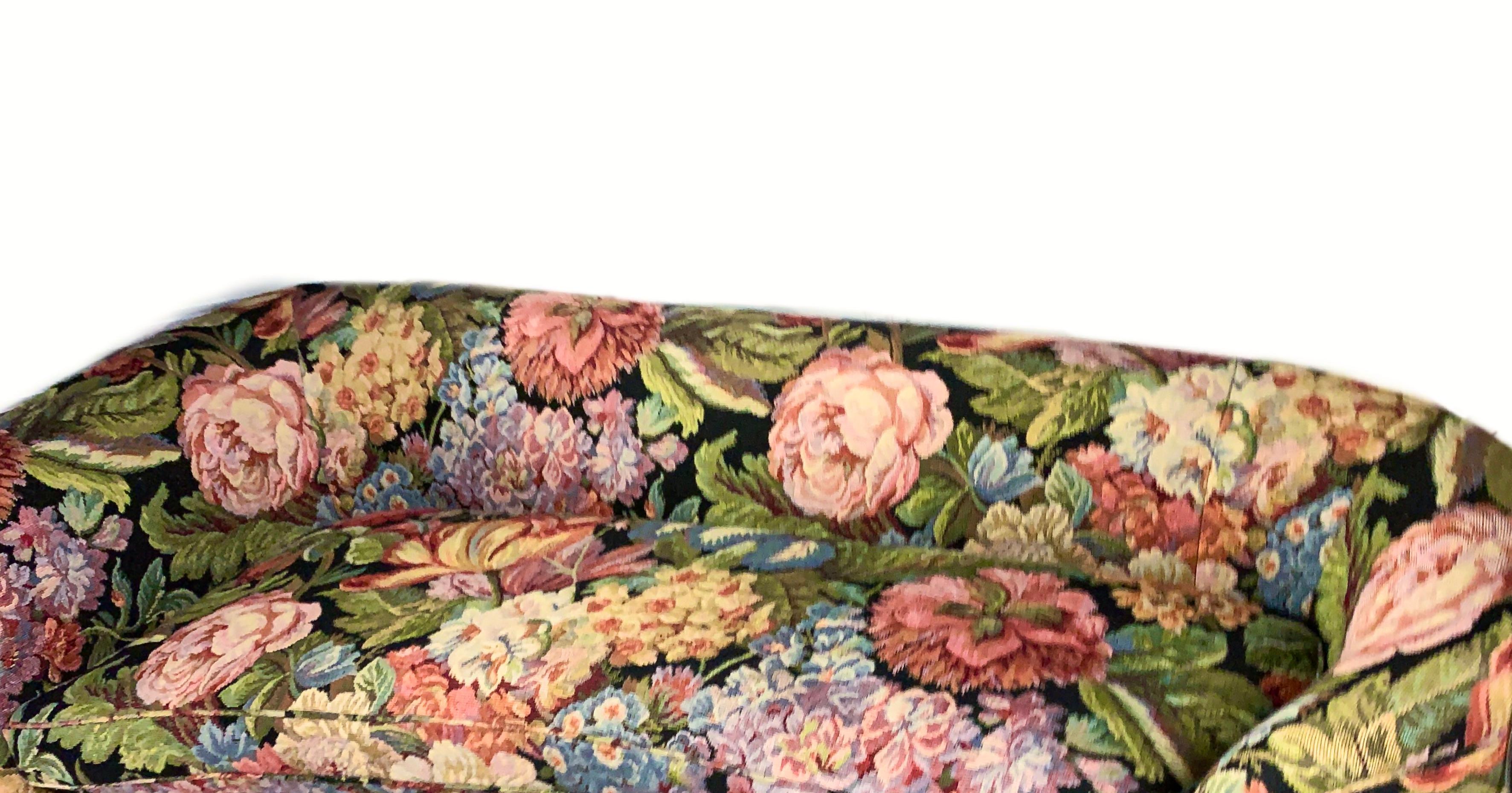 Post-Modern Vintage Postmodern Floral Tapestry Recamier Loveseat Sofa, Scalamandre Fringe