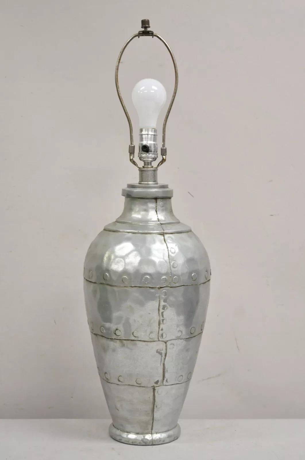 Vintage Postmodern Galvanized Aluminum Metal Aviator Plane Style Table Lamp For Sale 5