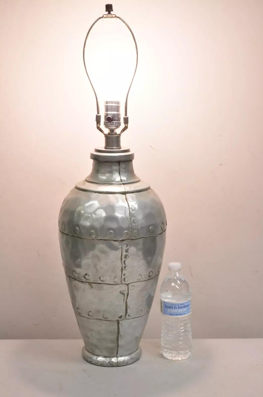 Vintage Postmodern Galvanized Metal Aviator Plane Style Table Lamp. Circa Late 20th Century. Measurements: 29