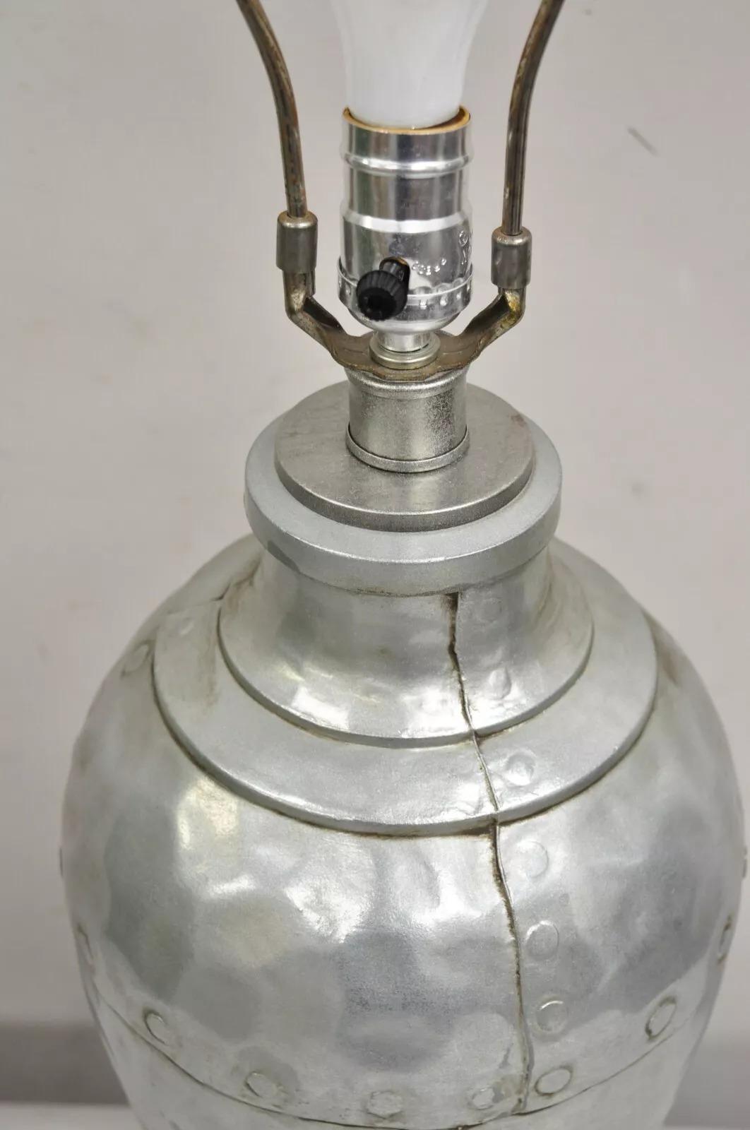 Vintage Postmodern Galvanized Aluminum Metal Aviator Plane Style Table Lamp For Sale 1