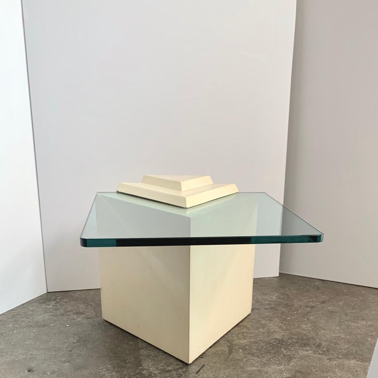 Vintage Postmodern Geometric Layered Triangular Side Table, Glass Top