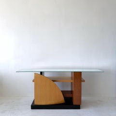 Vintage postmodern geometric mixed wood table (1990s) - Base only