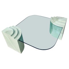 Vintage Postmodern Glass Tiered Base Ombre Green Coffee Table