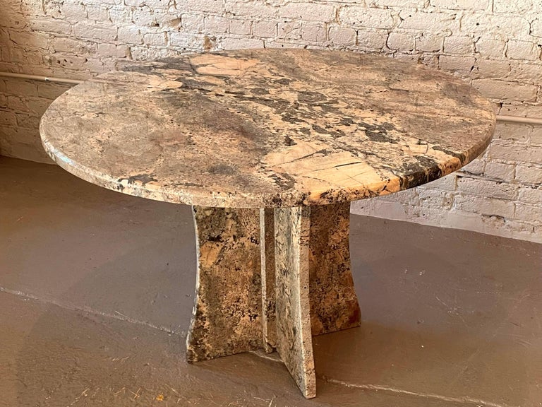 Vintage Postmodern Granite Stone Pedestal Round Dining Table at 1stDibs
