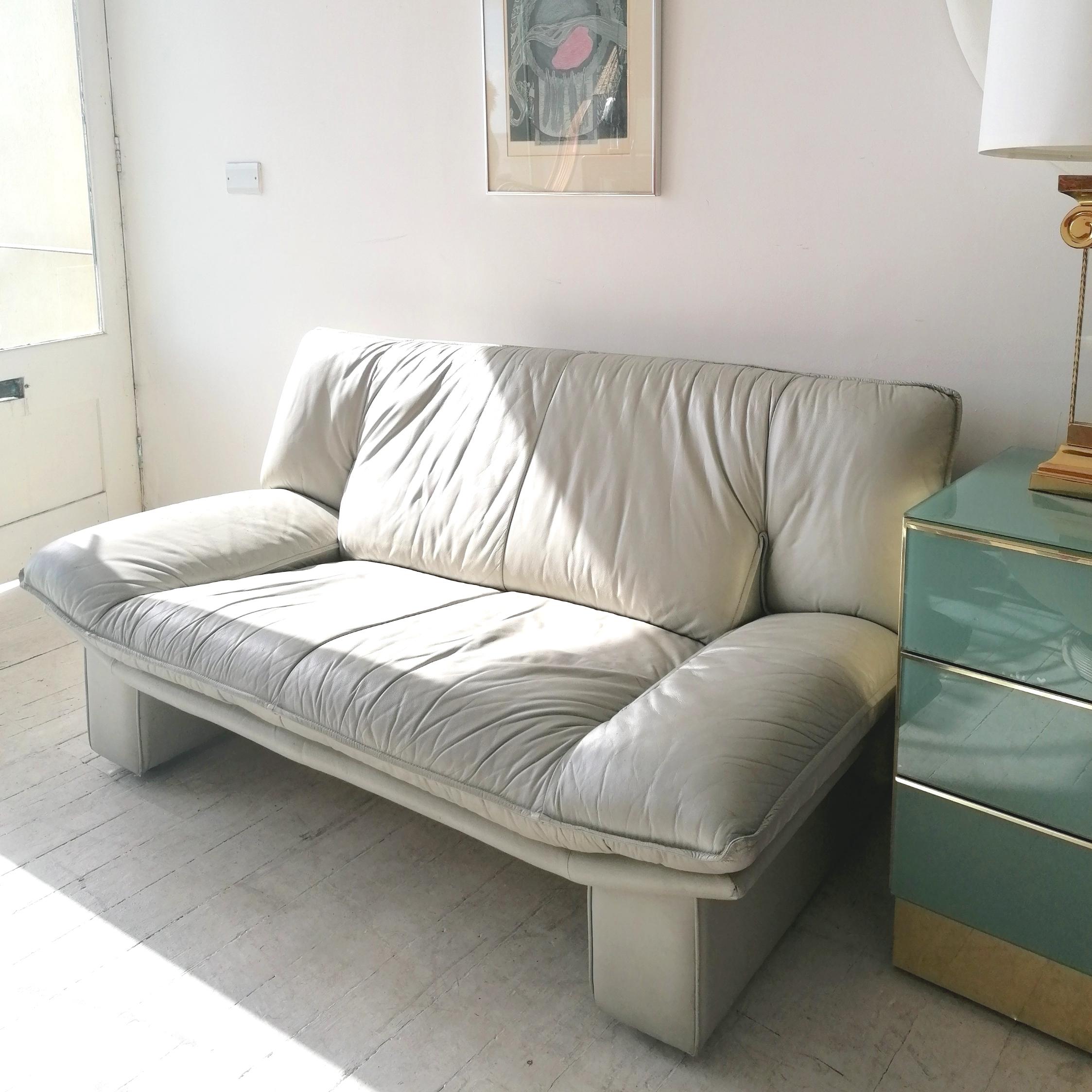 Vintage Postmodern Grey Angular Leather Sofa by Nicoletti Salotti, Italy, 1980s 2