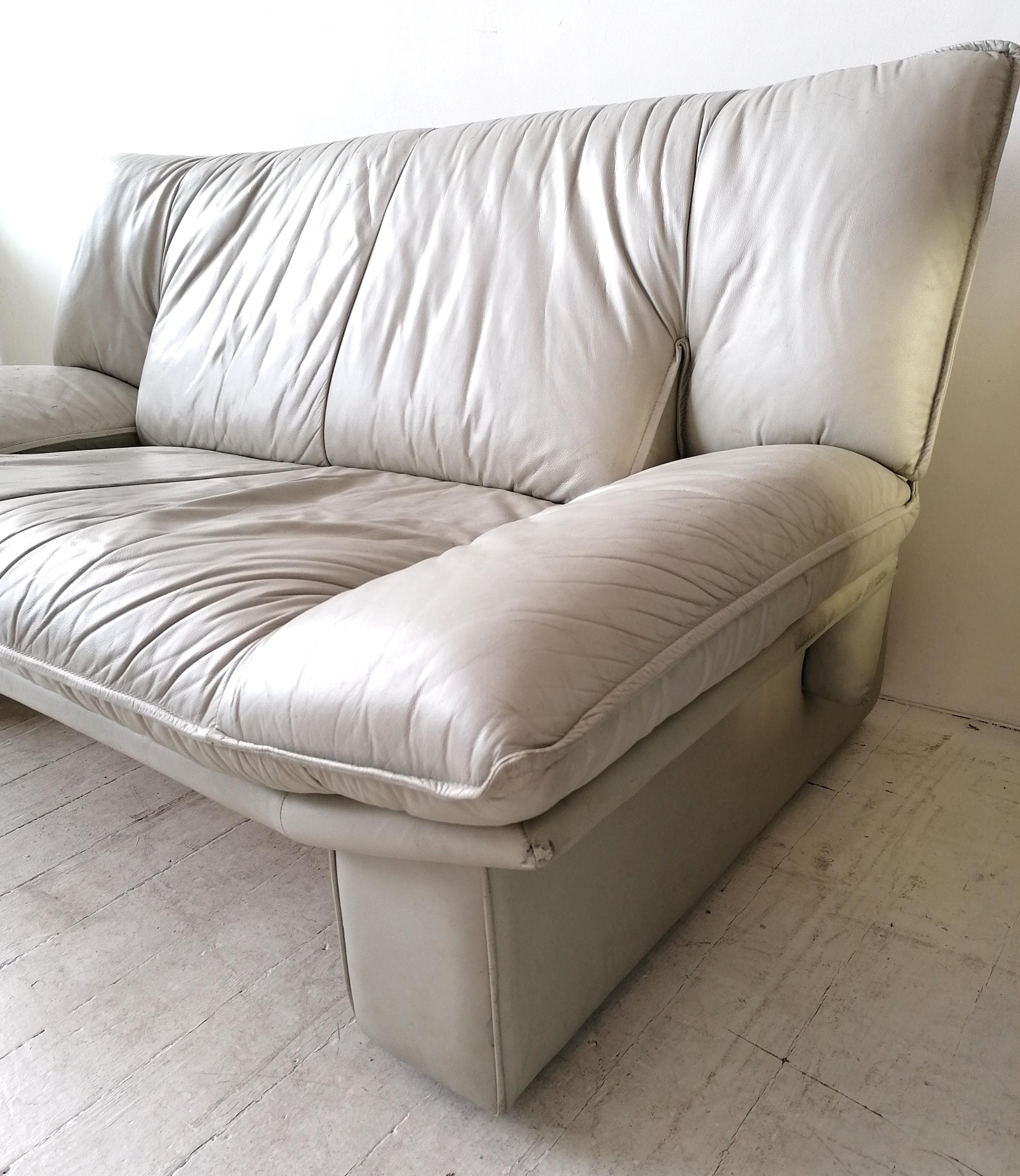Vintage Postmodern Grey Angular Leather Sofa by Nicoletti Salotti, Italy, 1980s 3