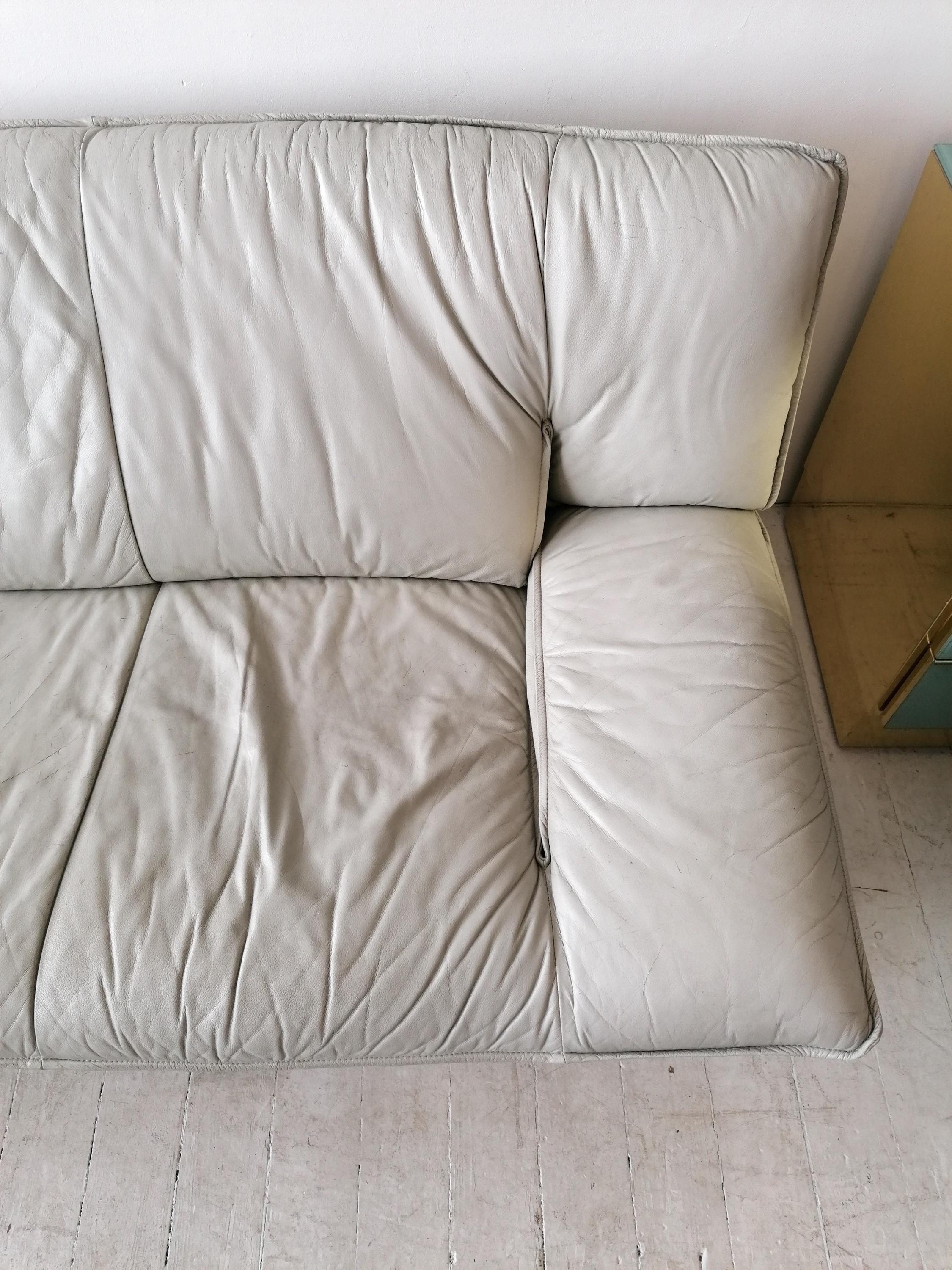 Vintage Postmodern Grey Angular Leather Sofa by Nicoletti Salotti, Italy, 1980s 5