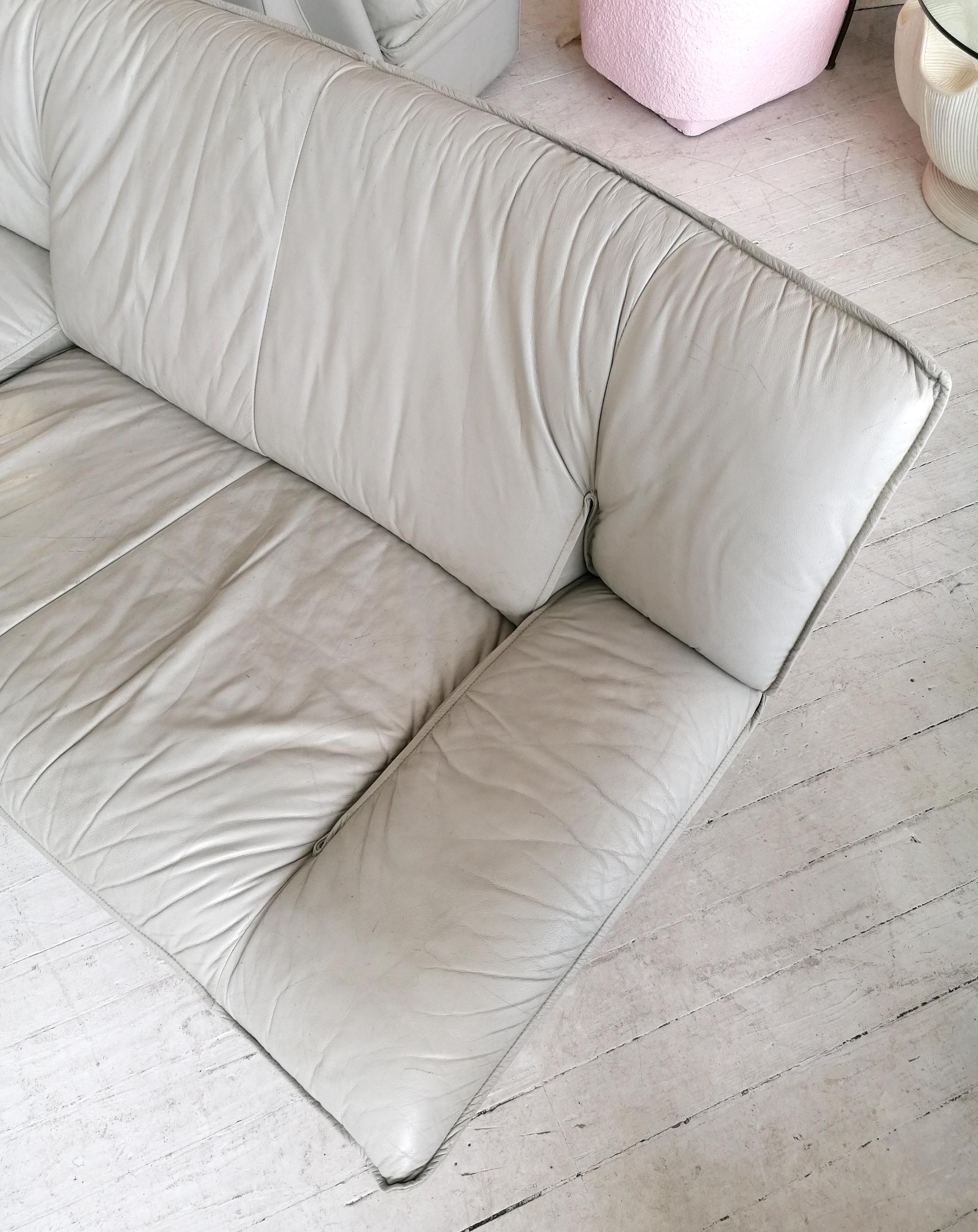 Vintage Postmodern Grey Angular Leather Sofa by Nicoletti Salotti, Italy, 1980s 6