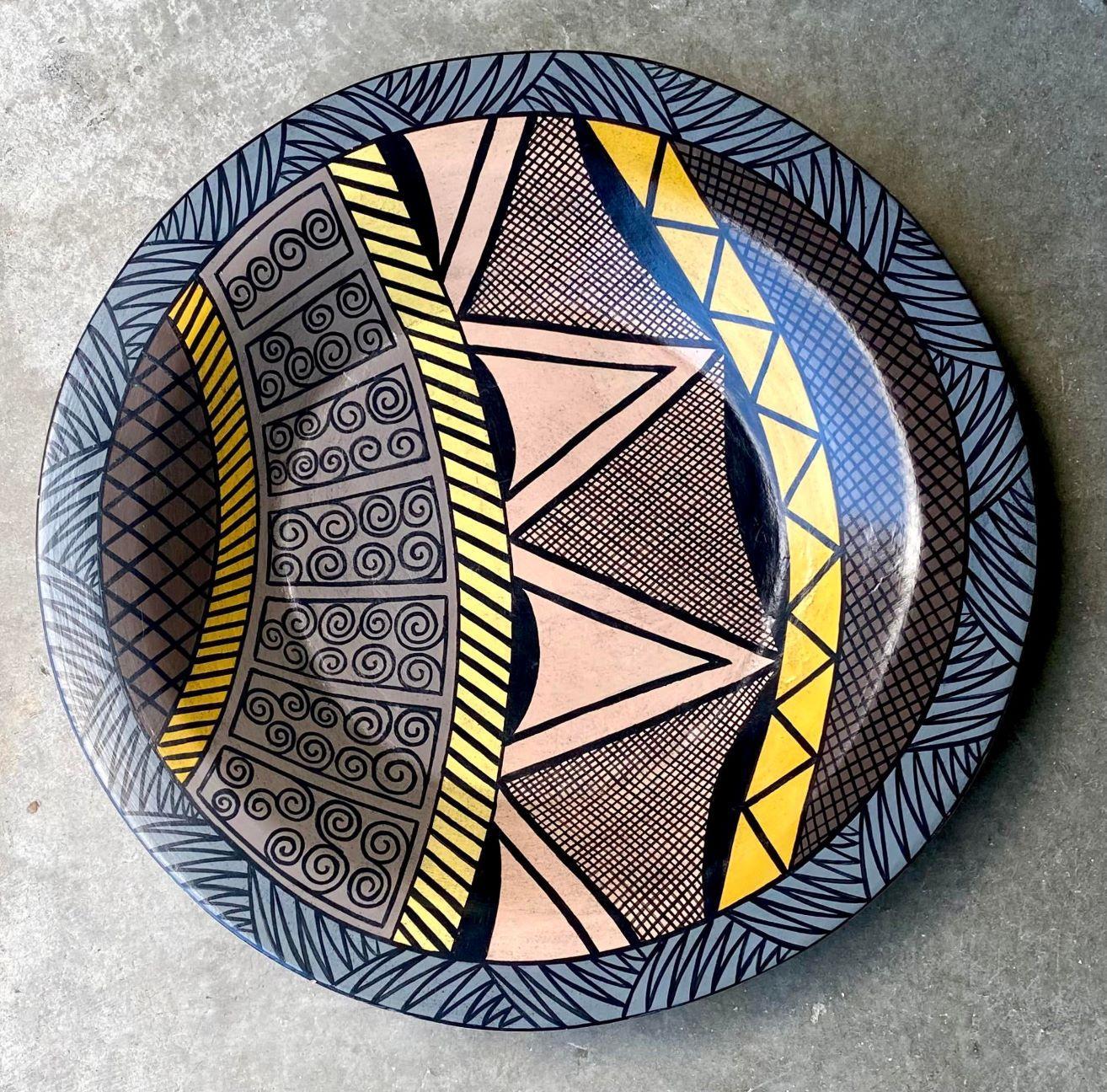 American Vintage Postmodern Hand Painted Charger For Sale