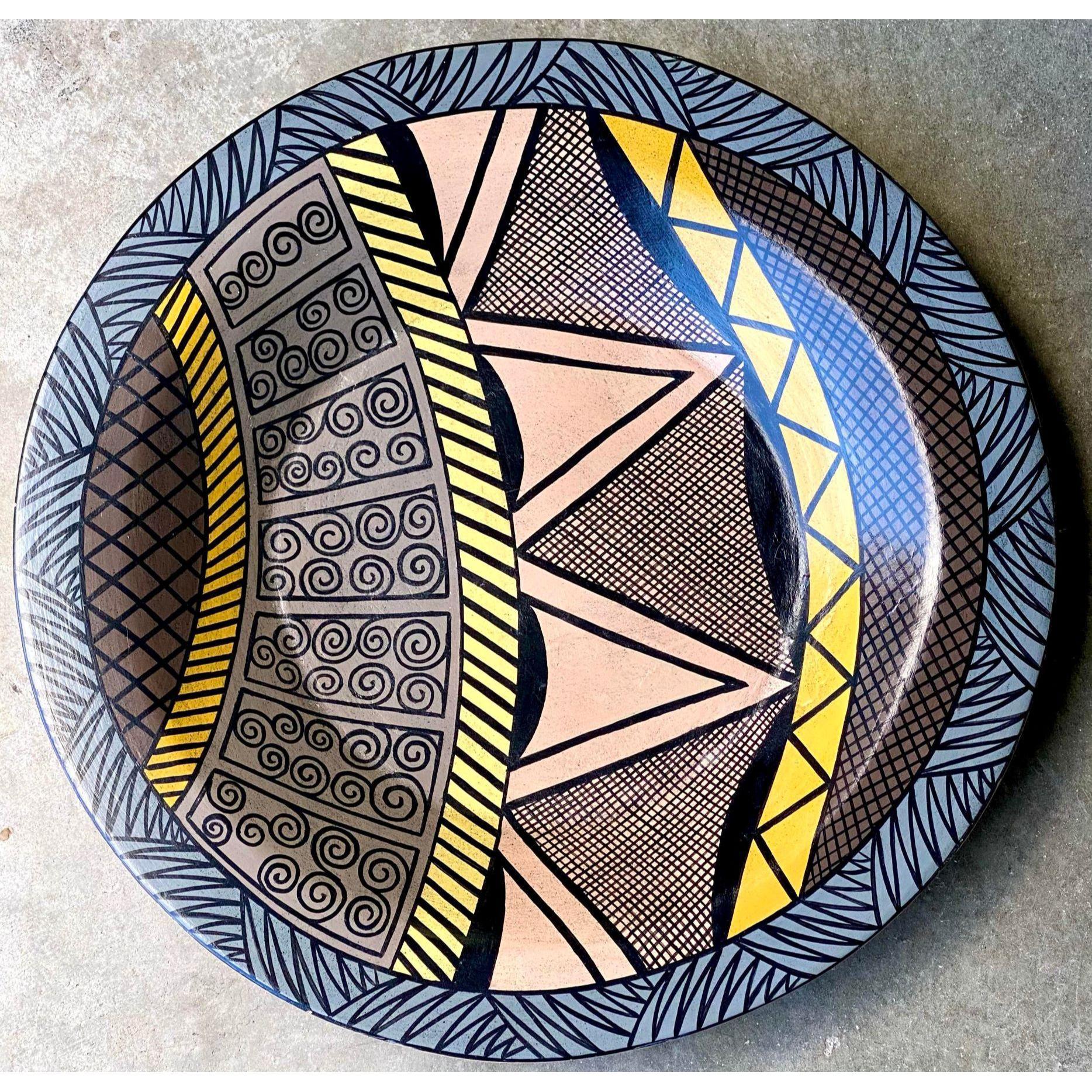 20th Century Vintage Postmodern Hand Painted Charger For Sale