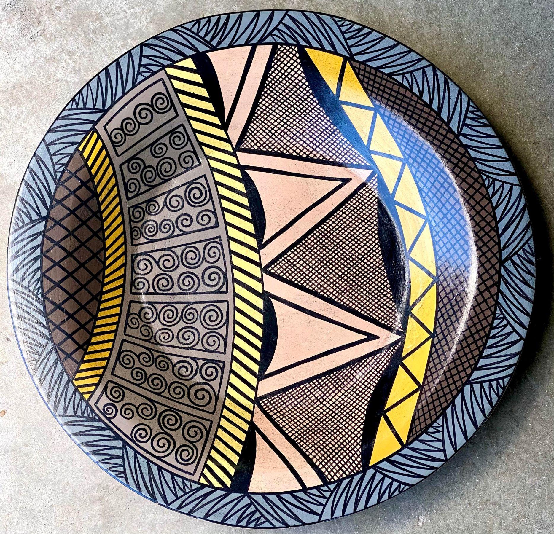 Vintage Postmodern Hand Painted Charger For Sale 1