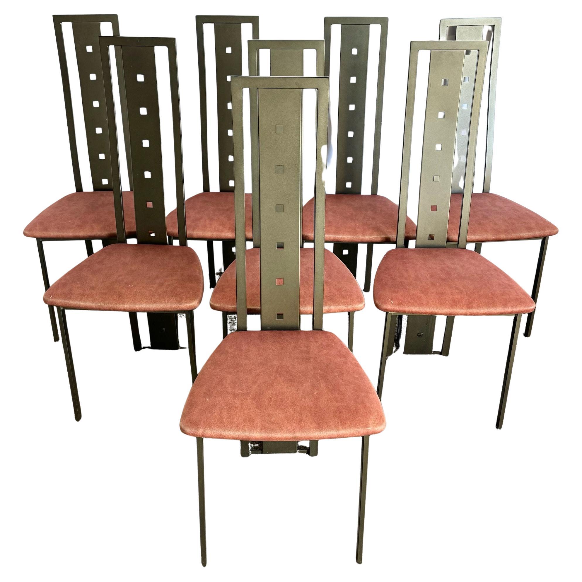 Sedie da pranzo con schienale alto vintage postmoderne di Amisco - Set di 8 in vendita