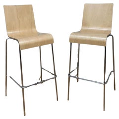 Vintage Postmodern Italian Bentwood Wave Bar Stools - Pair