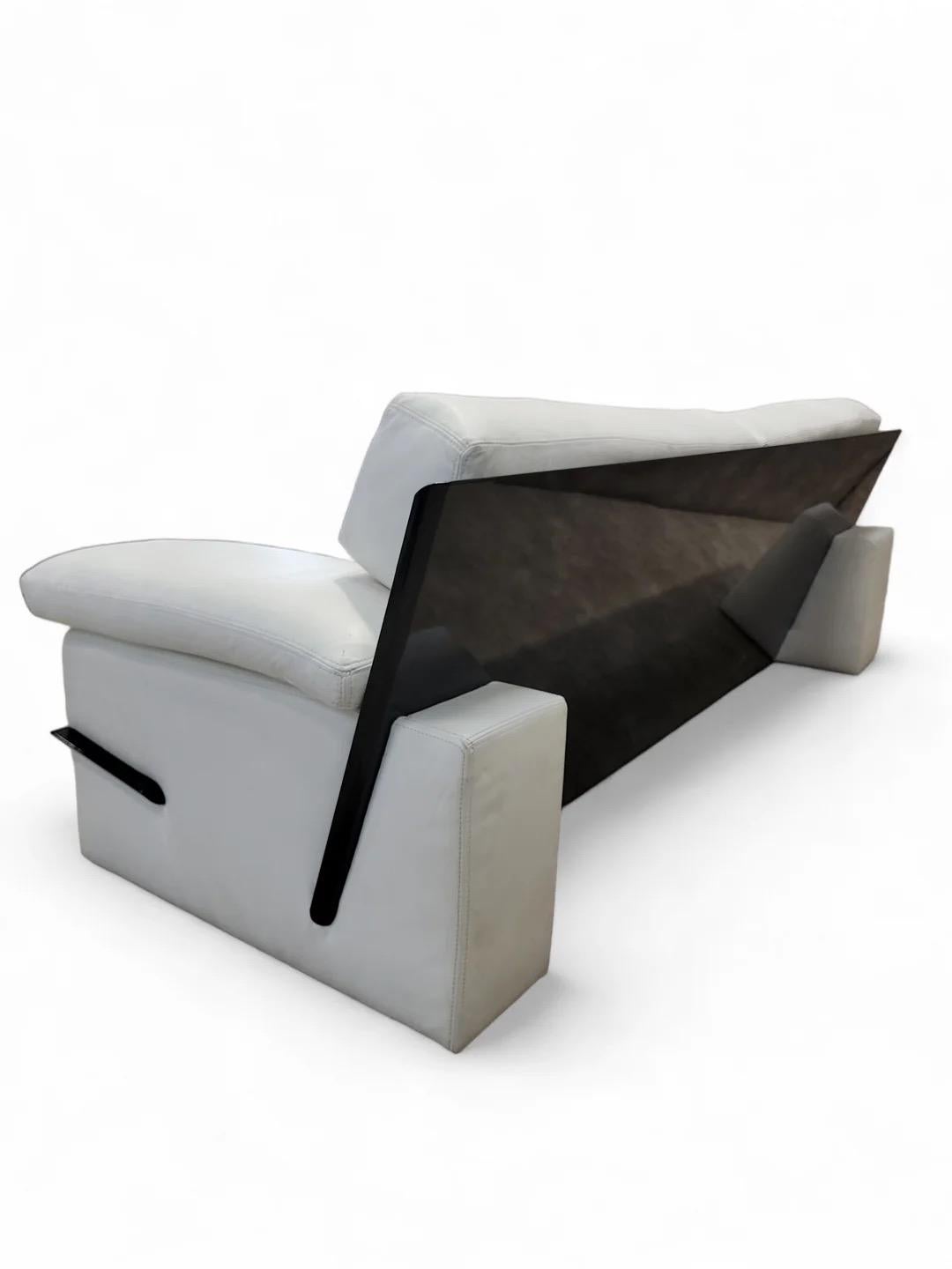 Vintage Postmodern Italian Black Lacquer Wide Arm Sofa With White Leather For Sale 2