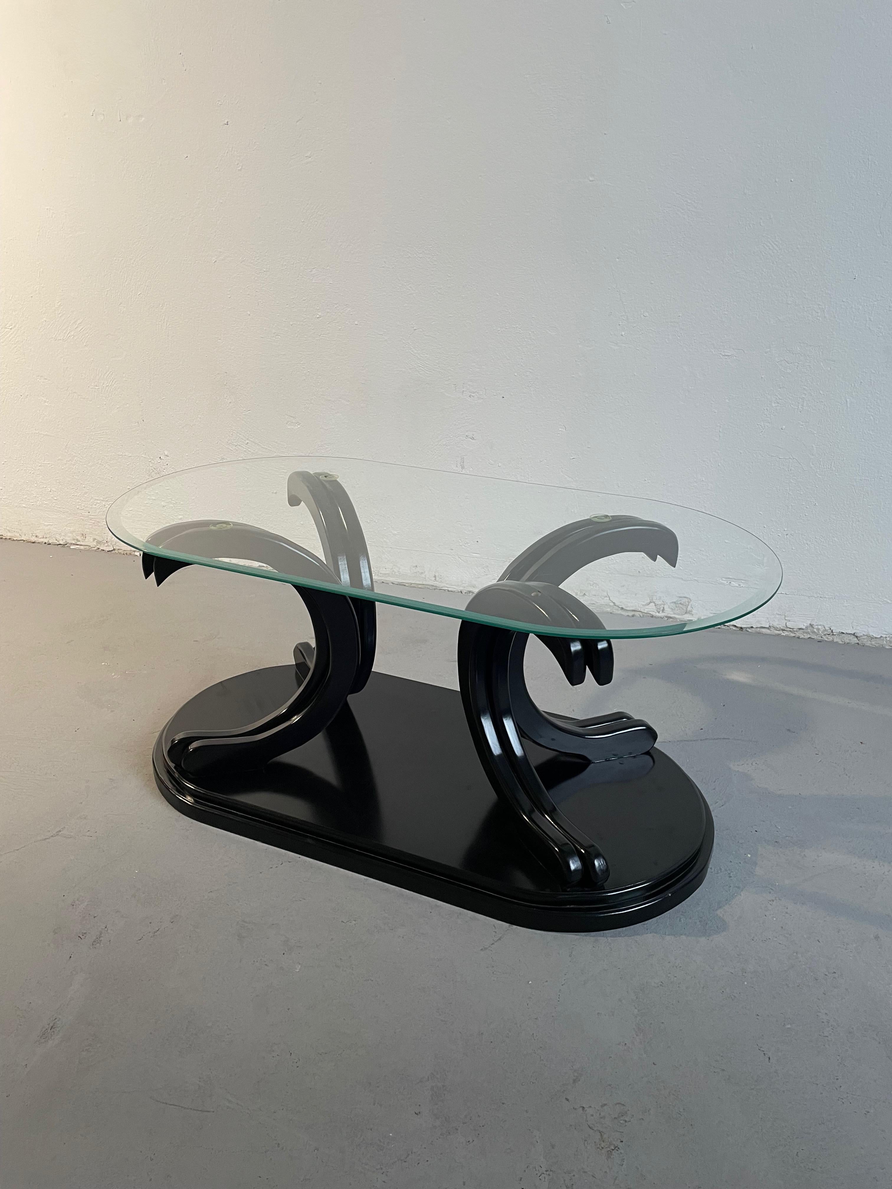 Late 20th Century Vintage Postmodern Italian Coffee Table, Black Lacquered Wood and Glass, 1980s For Sale