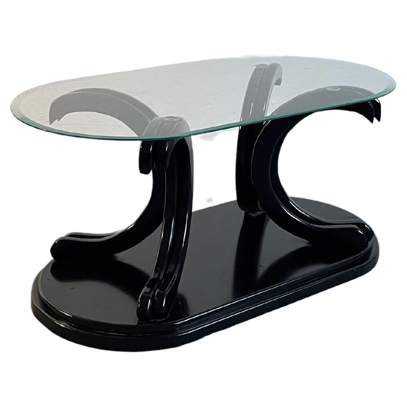Vintage Postmodern Italian Coffee Table, Black Lacquered Wood and Glass, 1980s