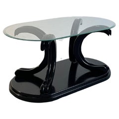 Retro Postmodern Italian Coffee Table, Black Lacquered Wood and Glass, 1980s