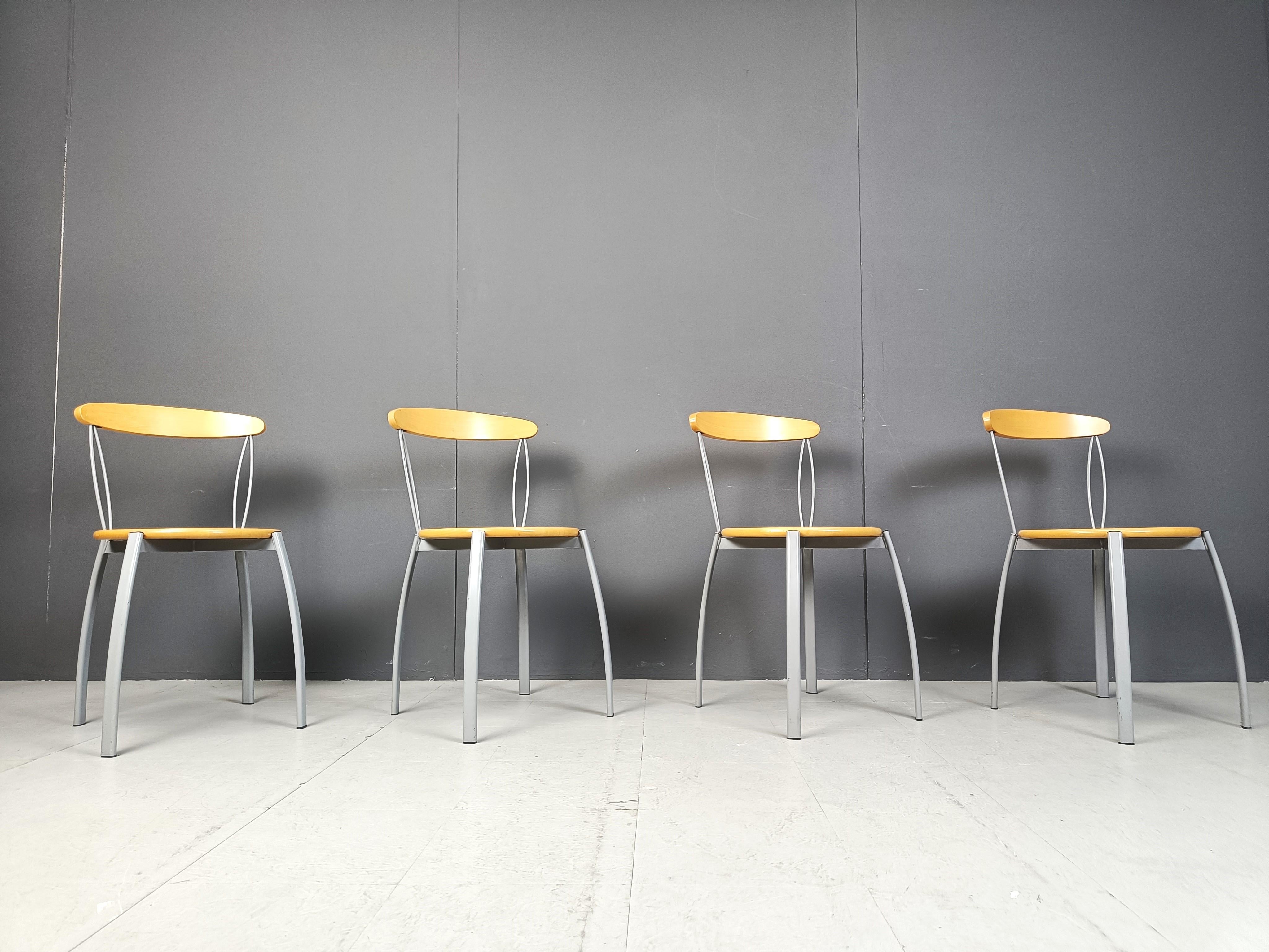 Metal Vintage postmodern italian dining chairs, 1990s For Sale
