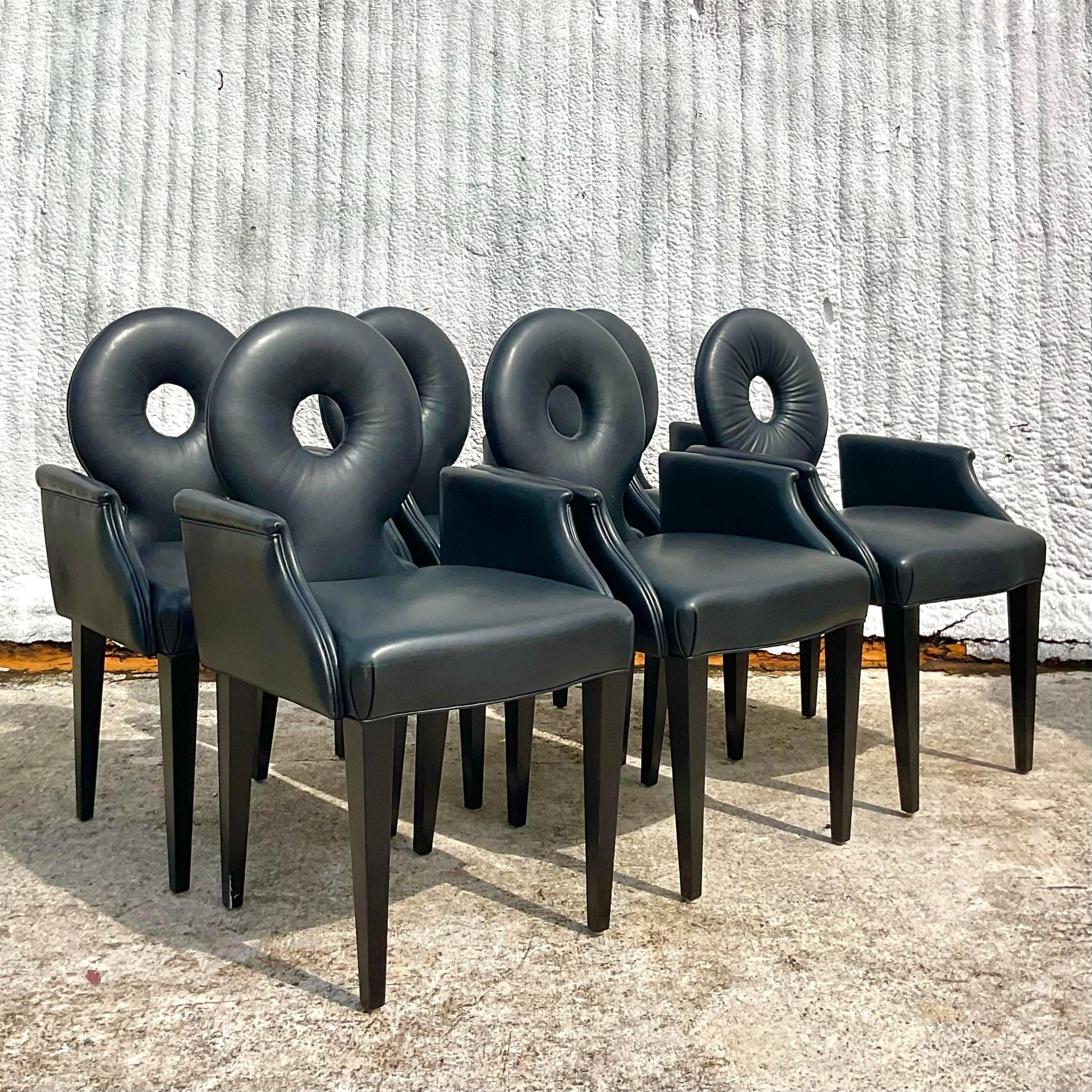 Post-Modern Vintage Postmodern Italian Leather Dining Chairs - Set of 6