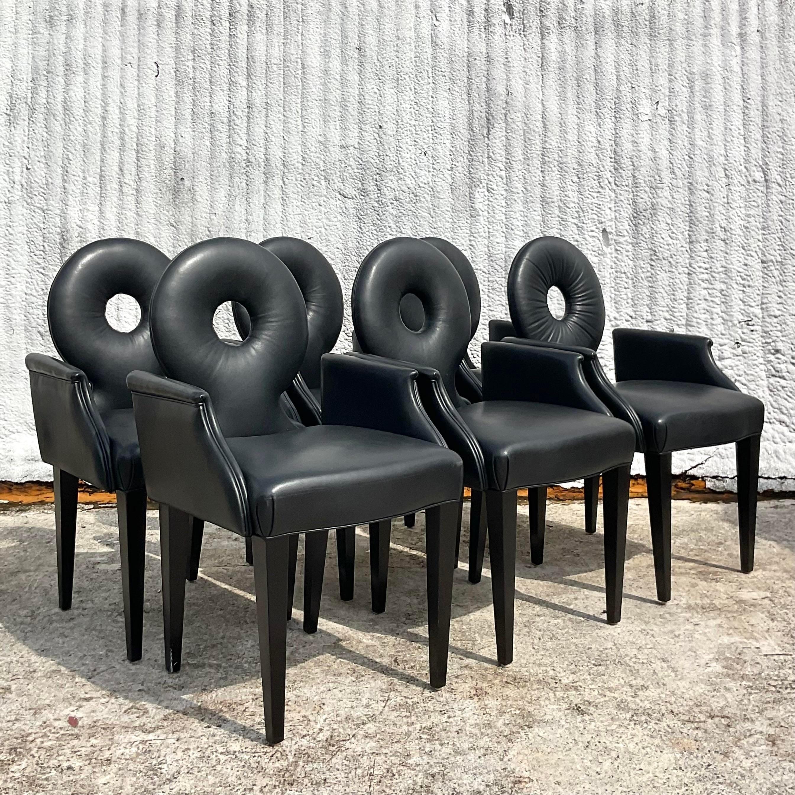 20th Century Vintage Postmodern Italian Leather Dining Chairs - Set of 6