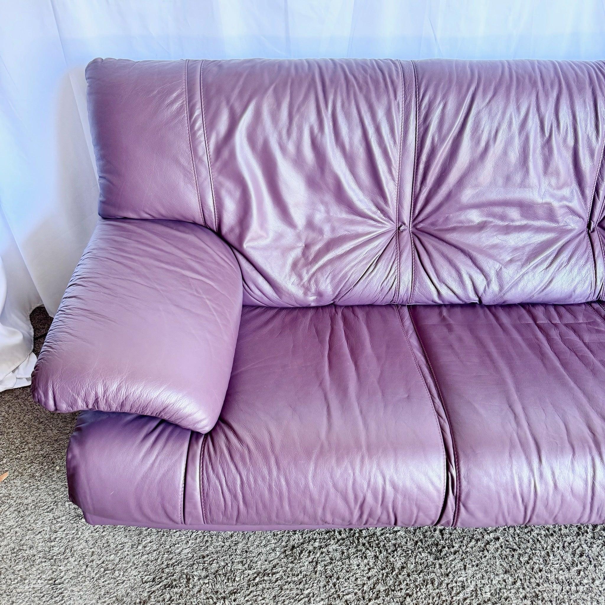 Sofá postmoderno vintage italiano de cuero morado en venta 5