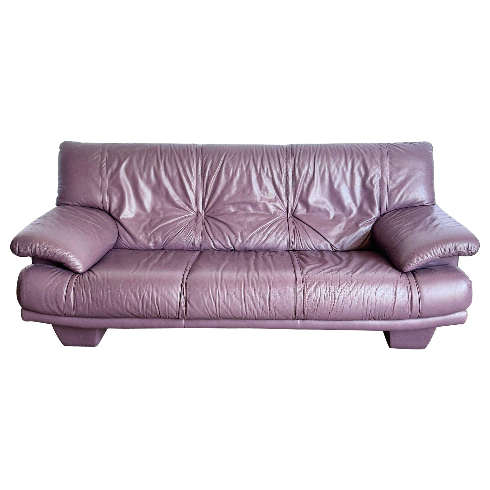 Vintage Postmodern Italienisch Lila Leder Sofa