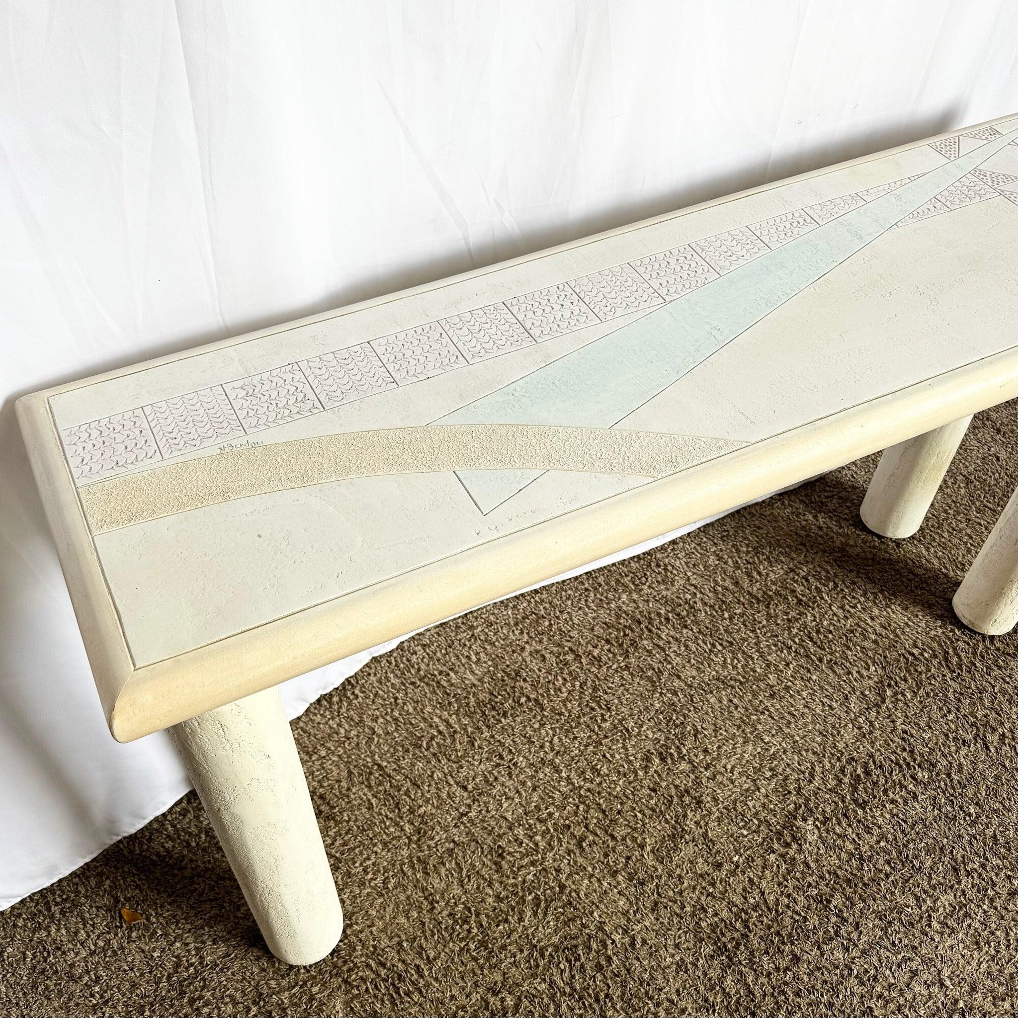 Plâtre Table console vintage postmoderne signée J Berdou avec finition en plâtre en vente