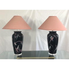 Vintage Postmodern Jackson Pollock Style Splatter Glaze Lamps - a Pair