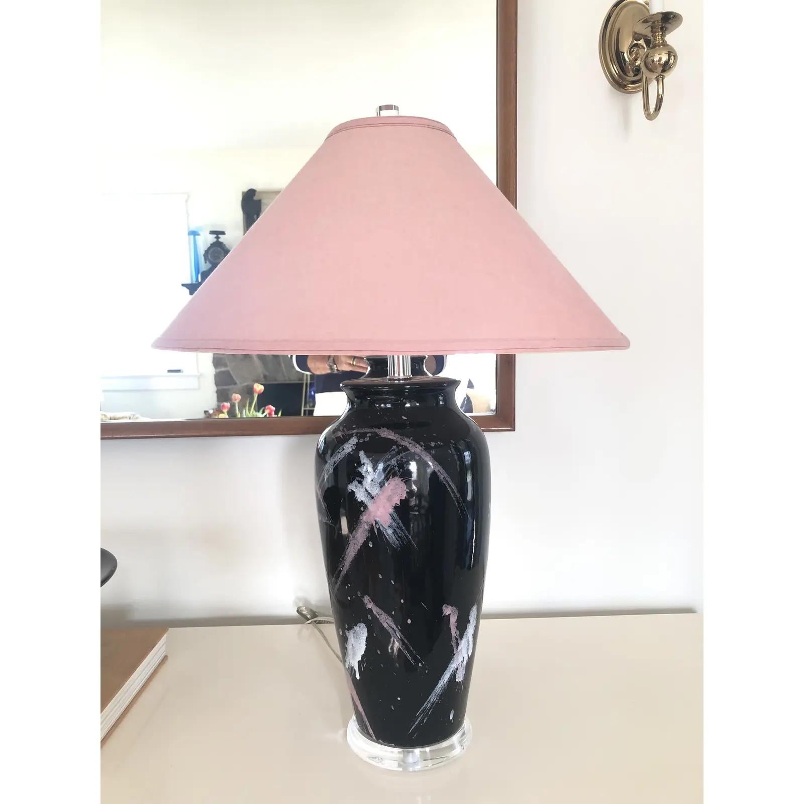 Vintage Postmodern Jackson Pollock Style Splatter Glaze Lamps - a Pair For Sale 1