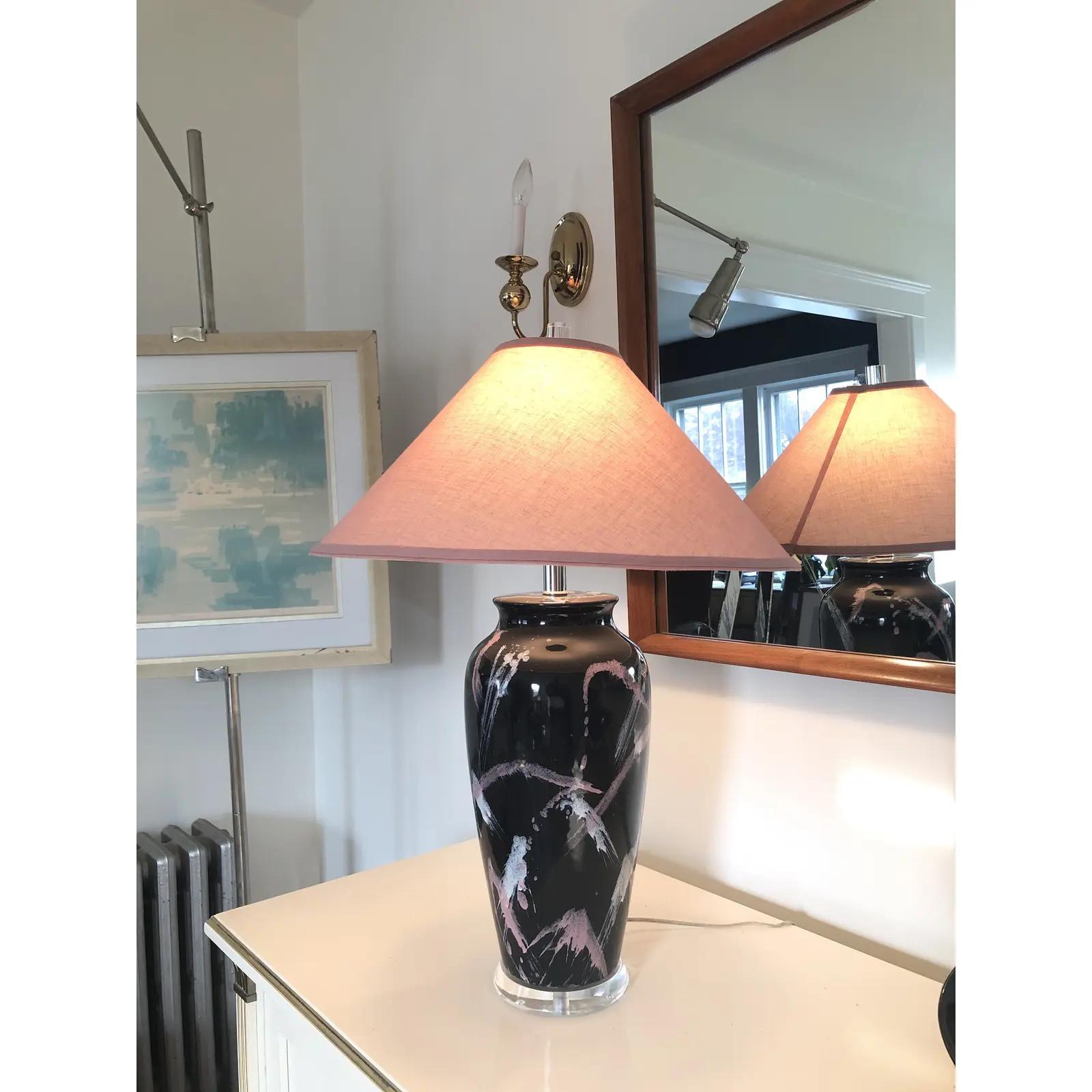 Vintage Postmodern Jackson Pollock Style Splatter Glaze Lamps - a Pair For Sale 2