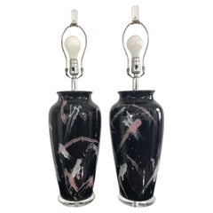 Vintage Postmodern Jackson Pollock Style Splatter Glaze Lamps - a Pair