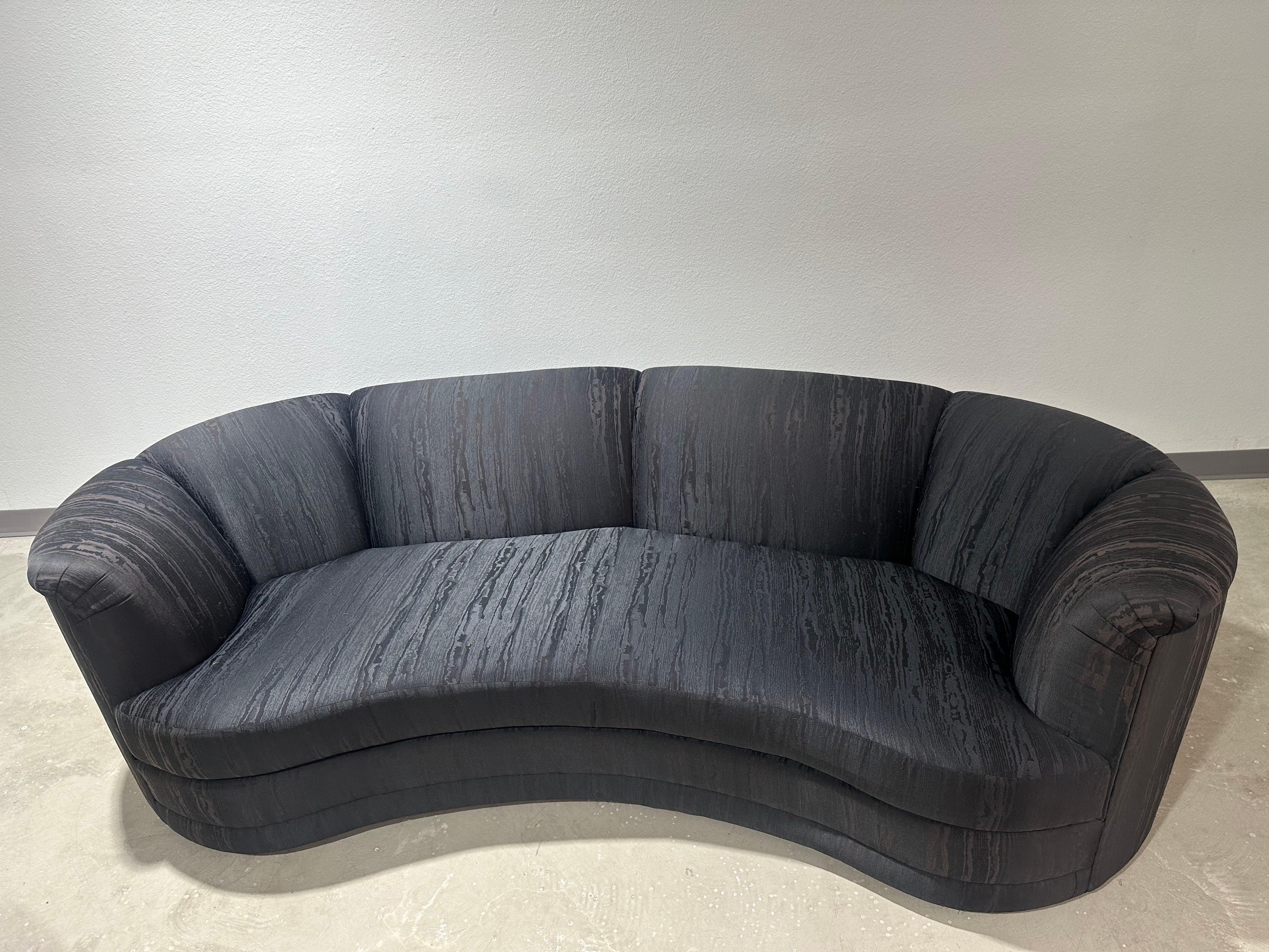 American Vintage Postmodern Black Curved Sofa