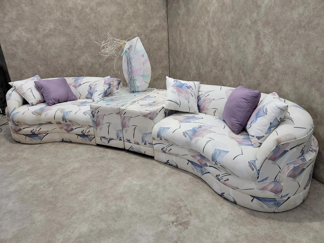 XX secolo Vintage Postmodern Sectional Sofa with 2 Side Tables, Set of 3 in vendita