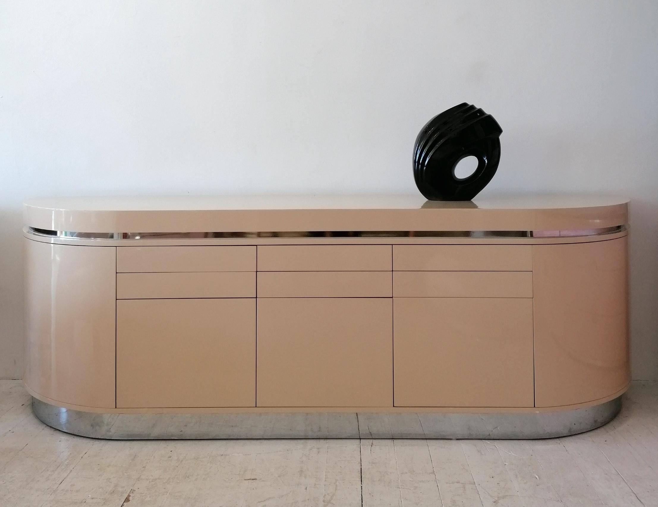 Vintage Postmodern Lacquer Demilune Sideboard by J Wade Beam, Brueton USA, 1980s In Good Condition In Hastings, GB