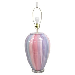 Vintage Postmodern Large Ceramic "Hot Air Balloon" Pink Striped Table Lamp
