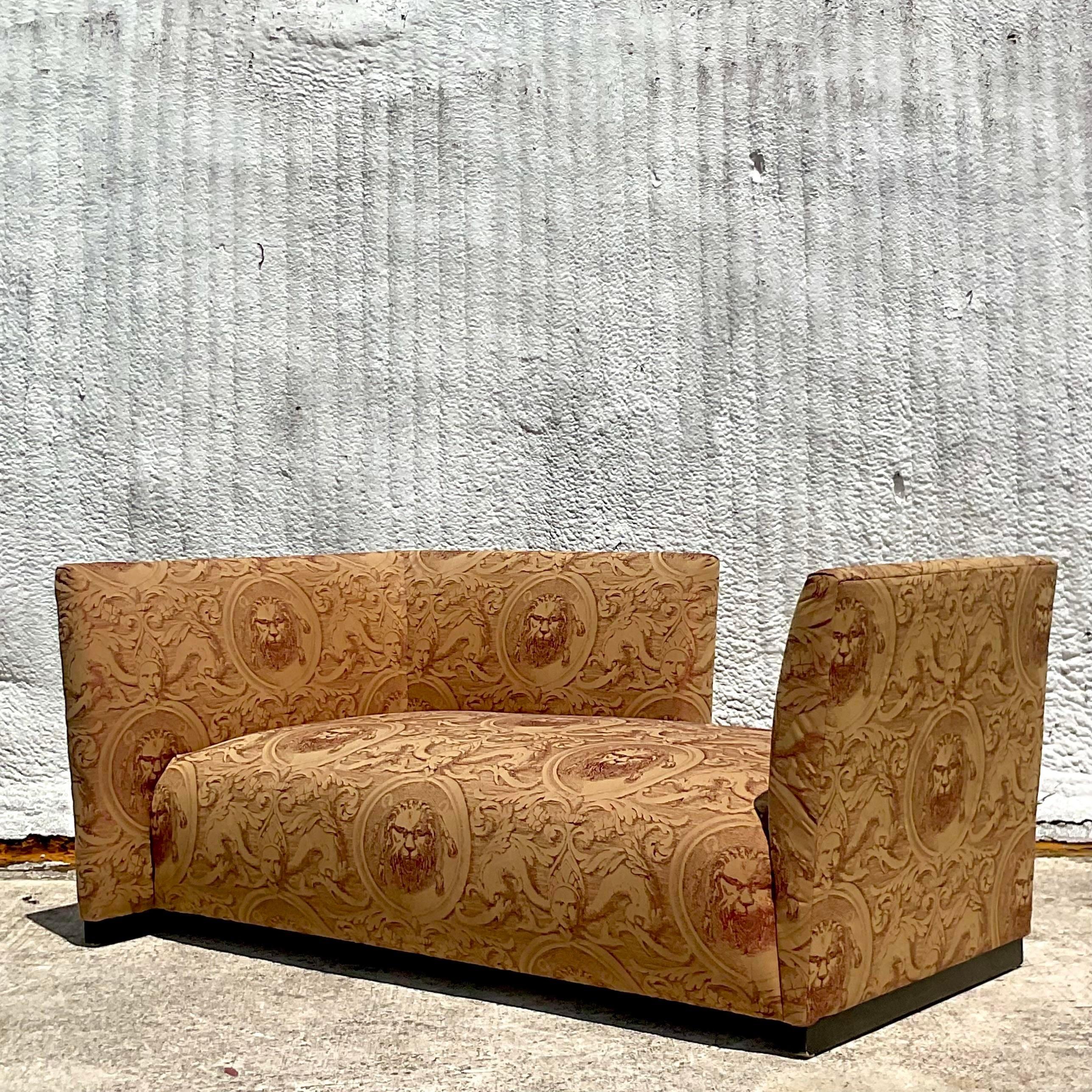 Post-Modern Vintage Postmodern Lions Head Tete a Tete Sofa