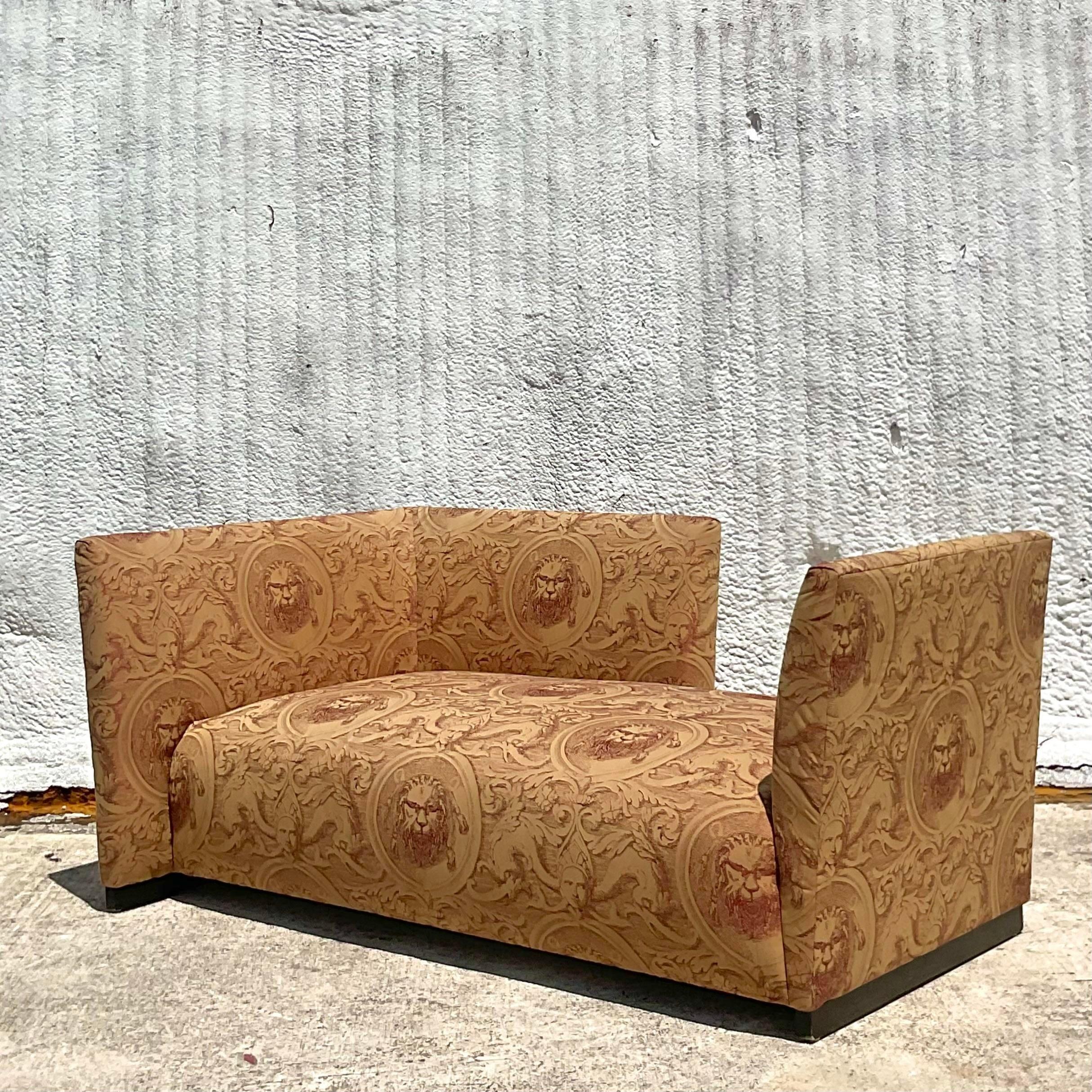 American Vintage Postmodern Lions Head Tete a Tete Sofa