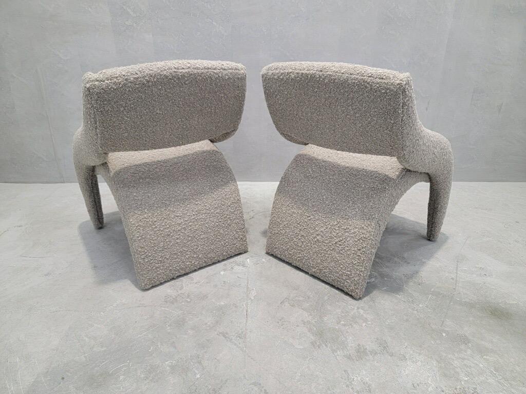 Late 20th Century Vintage Postmodern Lounge Chairs by Carson Furniture Newly Upholstered in Boucle