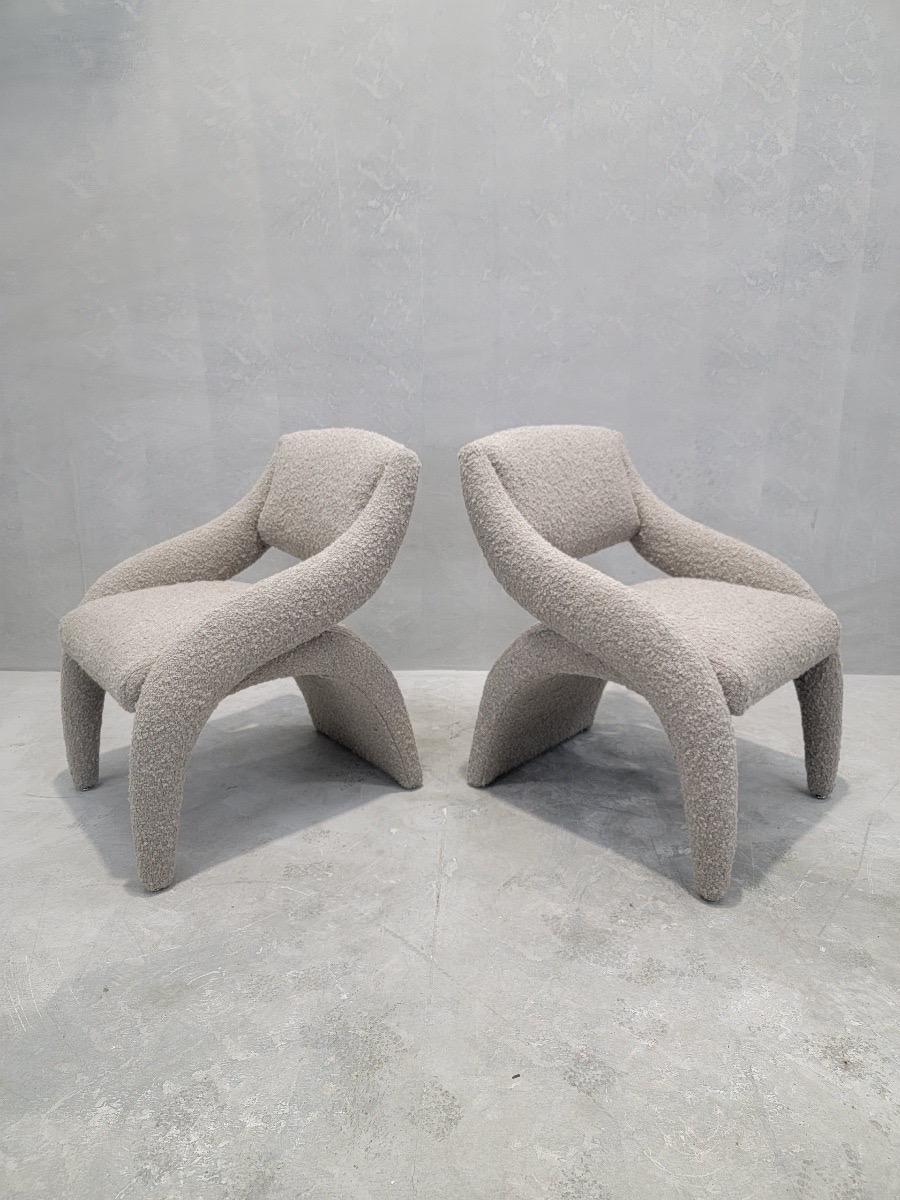 Bouclé Vintage Postmodern Lounge Chairs by Carson Furniture Newly Upholstered in Boucle