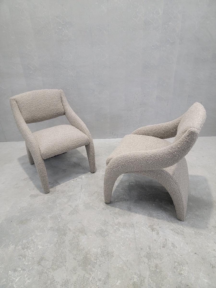 Vintage Postmodern Lounge Chairs by Carson Furniture Newly Upholstered in Boucle 1