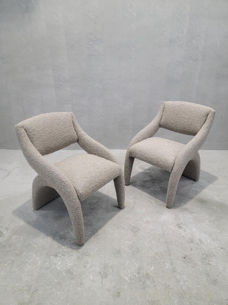 Vintage Postmodern Lounge Chairs by Carson Furniture Newly Upholstered in Boucle 2